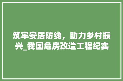 筑牢安居防线，助力乡村振兴_我国危房改造工程纪实 景观设计