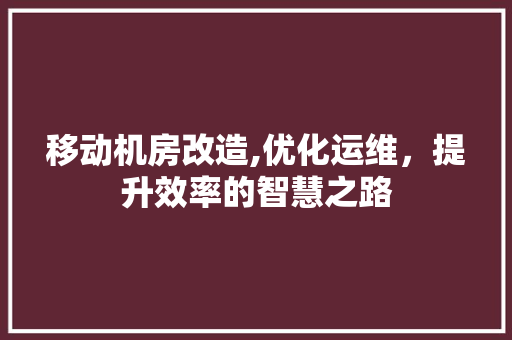 移动机房改造,优化运维，提升效率的智慧之路