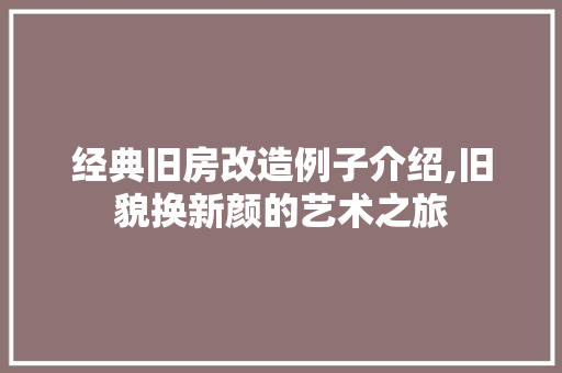 经典旧房改造例子介绍,旧貌换新颜的艺术之旅 庭院装修