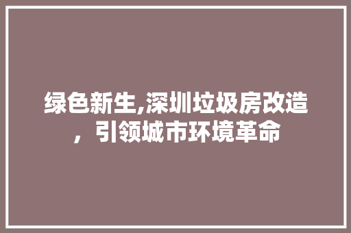 绿色新生,深圳垃圾房改造，引领城市环境革命