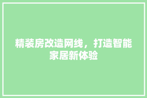 精装房改造网线，打造智能家居新体验