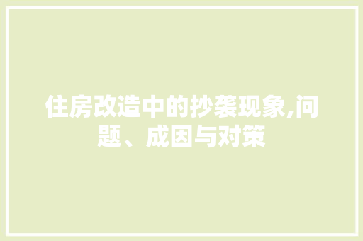 住房改造中的抄袭现象,问题、成因与对策