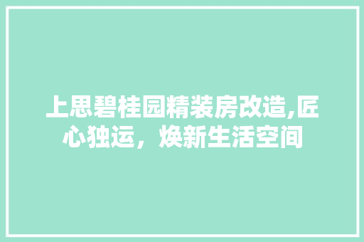 上思碧桂园精装房改造,匠心独运，焕新生活空间 装修材料