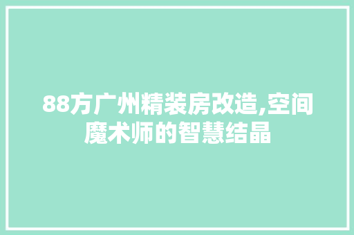 88方广州精装房改造,空间魔术师的智慧结晶