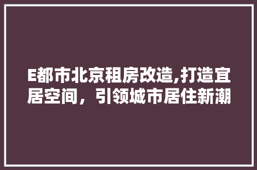 E都市北京租房改造,打造宜居空间，引领城市居住新潮流
