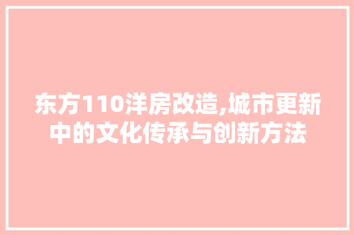 东方110洋房改造,城市更新中的文化传承与创新方法 建筑设计