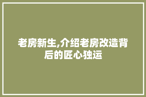 老房新生,介绍老房改造背后的匠心独运