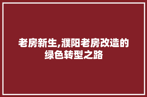 老房新生,濮阳老房改造的绿色转型之路