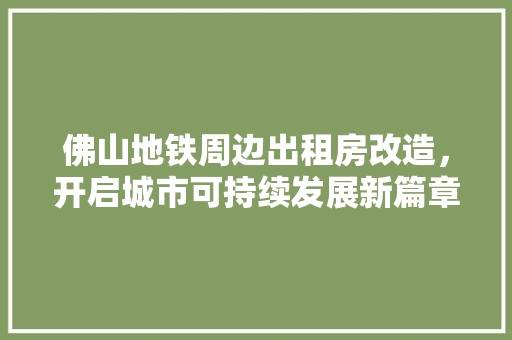 佛山地铁周边出租房改造，开启城市可持续发展新篇章