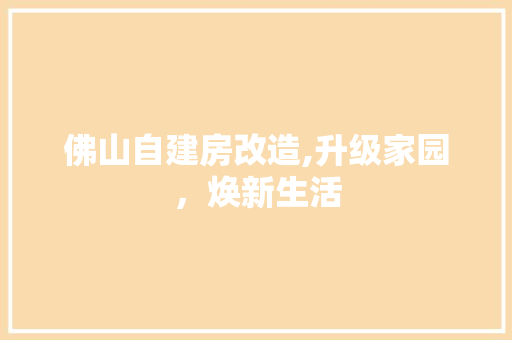 佛山自建房改造,升级家园，焕新生活