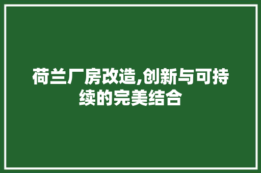 荷兰厂房改造,创新与可持续的完美结合