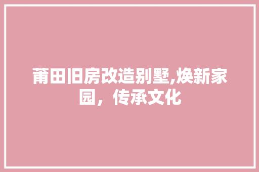 莆田旧房改造别墅,焕新家园，传承文化 装修材料
