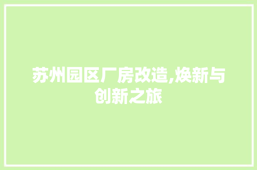 苏州园区厂房改造,焕新与创新之旅