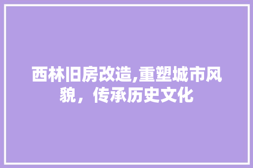西林旧房改造,重塑城市风貌，传承历史文化