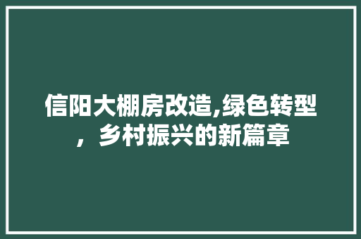 信阳大棚房改造,绿色转型，乡村振兴的新篇章