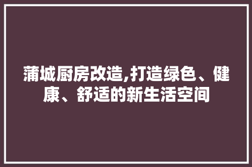 蒲城厨房改造,打造绿色、健康、舒适的新生活空间