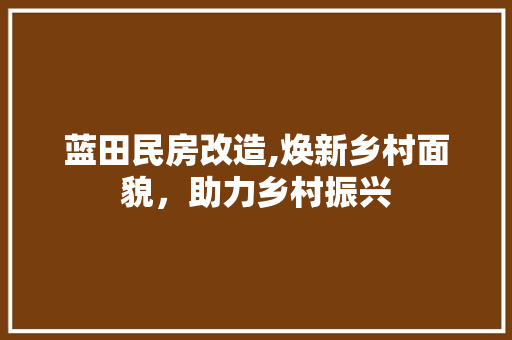蓝田民房改造,焕新乡村面貌，助力乡村振兴