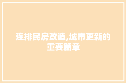 连排民房改造,城市更新的重要篇章