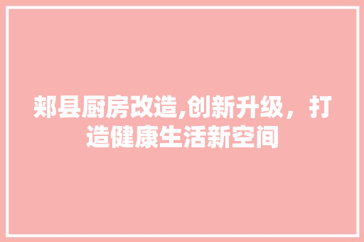 郏县厨房改造,创新升级，打造健康生活新空间