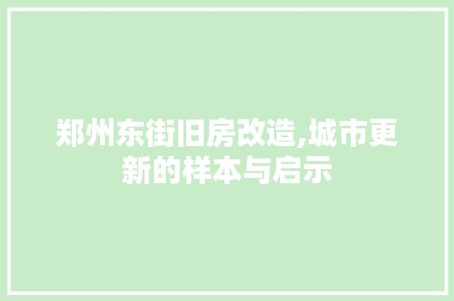 郑州东街旧房改造,城市更新的样本与启示 景观设计