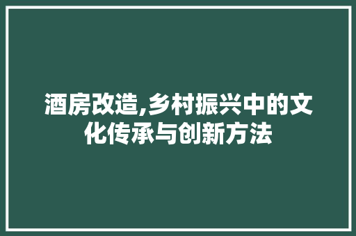 酒房改造,乡村振兴中的文化传承与创新方法