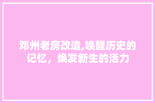 邓州老房改造,唤醒历史的记忆，焕发新生的活力 装修攻略