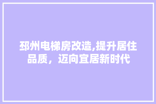 邳州电梯房改造,提升居住品质，迈向宜居新时代