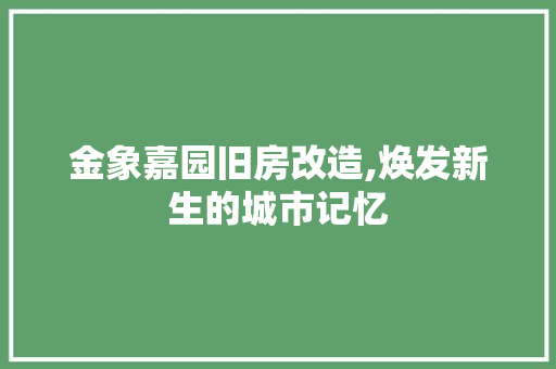 金象嘉园旧房改造,焕发新生的城市记忆