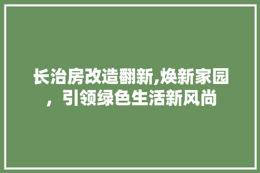 长治房改造翻新,焕新家园，引领绿色生活新风尚