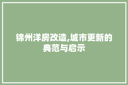 锦州洋房改造,城市更新的典范与启示 装修材料