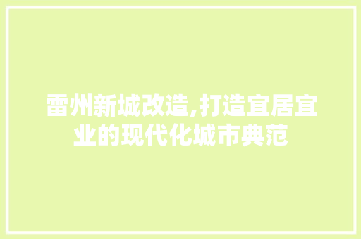 雷州新城改造,打造宜居宜业的现代化城市典范
