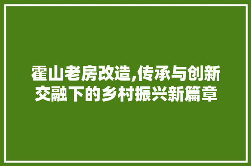 霍山老房改造,传承与创新交融下的乡村振兴新篇章