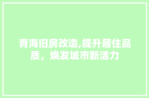 青海旧房改造,提升居住品质，焕发城市新活力