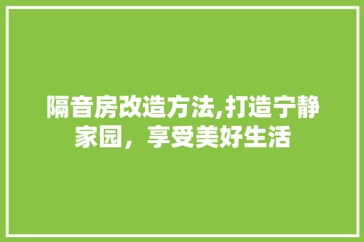 隔音房改造方法,打造宁静家园，享受美好生活