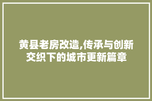 黄县老房改造,传承与创新交织下的城市更新篇章