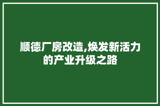 顺德厂房改造,焕发新活力的产业升级之路