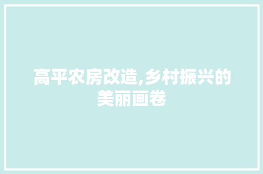 高平农房改造,乡村振兴的美丽画卷