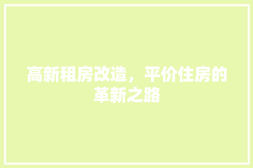 高新租房改造，平价住房的革新之路