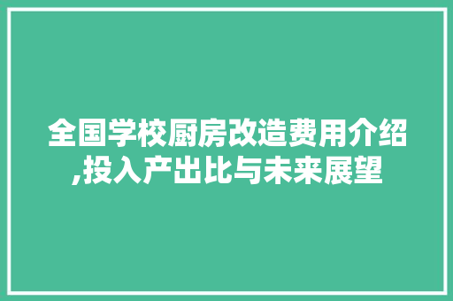全国学校厨房改造费用介绍,投入产出比与未来展望