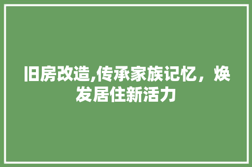旧房改造,传承家族记忆，焕发居住新活力