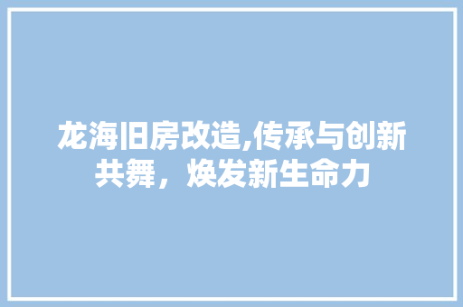 龙海旧房改造,传承与创新共舞，焕发新生命力