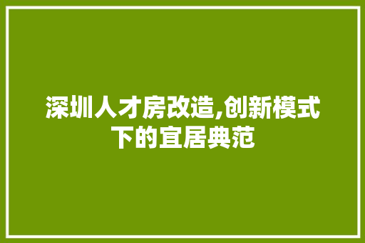 深圳人才房改造,创新模式下的宜居典范