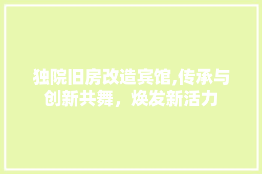 独院旧房改造宾馆,传承与创新共舞，焕发新活力