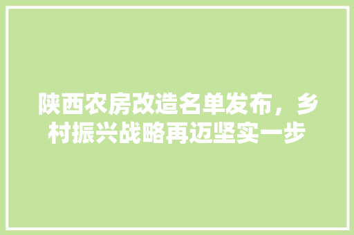陕西农房改造名单发布，乡村振兴战略再迈坚实一步