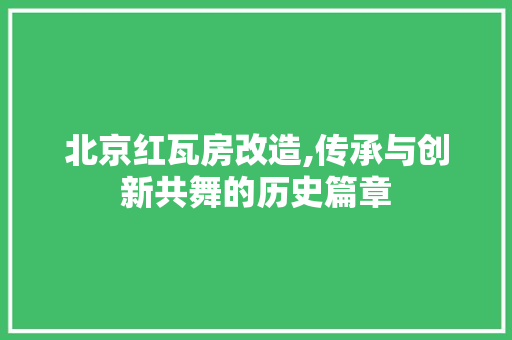 北京红瓦房改造,传承与创新共舞的历史篇章 装修攻略