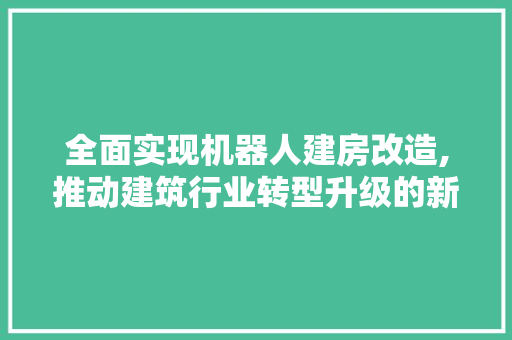 全面实现机器人建房改造,推动建筑行业转型升级的新引擎