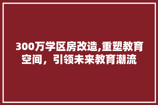 300万学区房改造,重塑教育空间，引领未来教育潮流