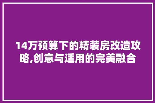 14万预算下的精装房改造攻略,创意与适用的完美融合