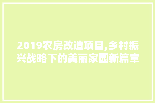 2019农房改造项目,乡村振兴战略下的美丽家园新篇章